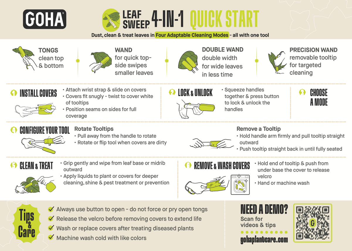 Leaf Sweep 4-in-1 Plant Cleaning Tool - Starter Kit w/ Combo Covers