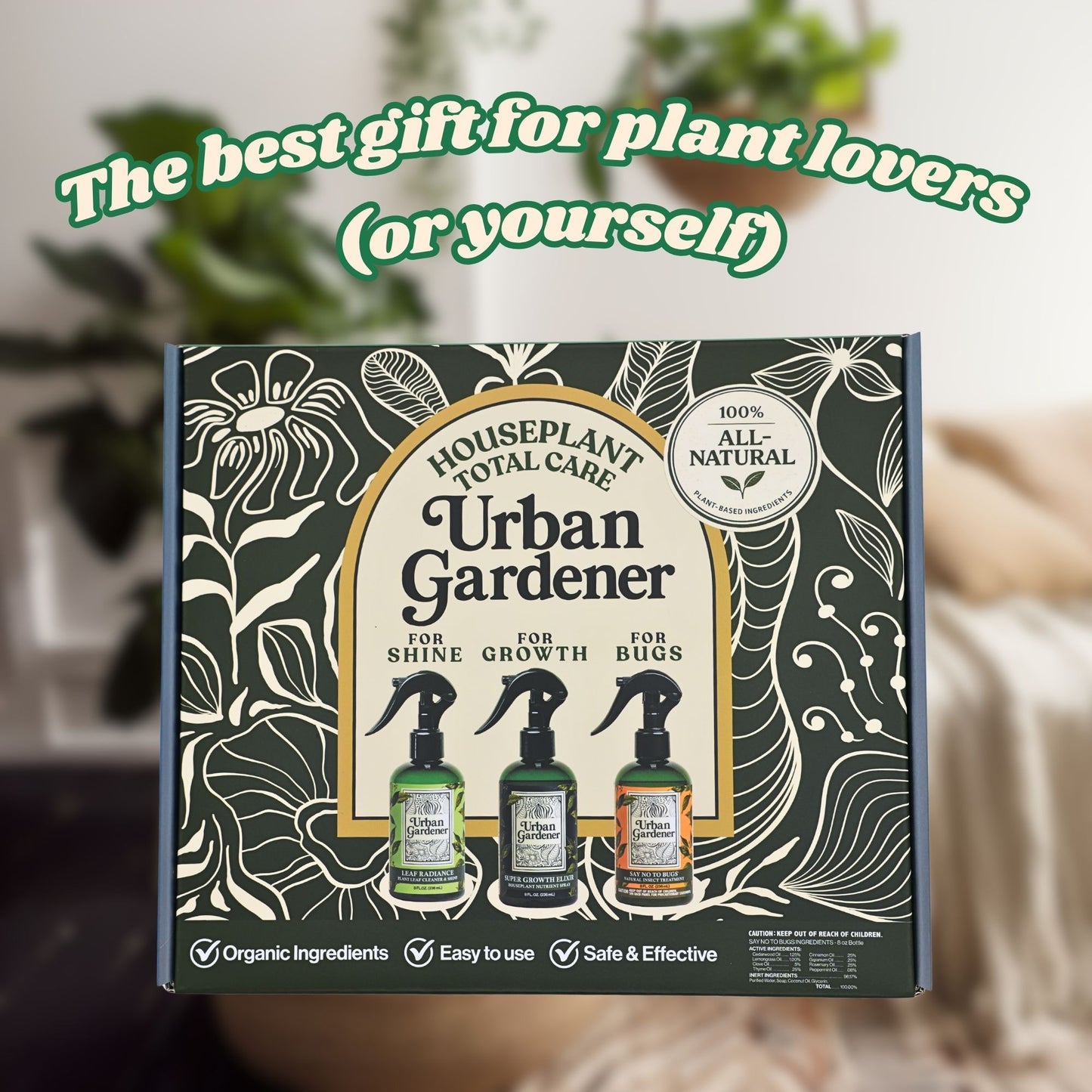 Houseplant Total Care Gift Box | Everything a Plant Lover Needs - Three bottles for Growth, For Shine, For Bugs