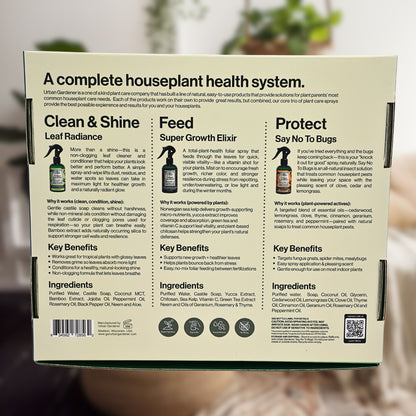 Houseplant Total Care Gift Box | Everything a Plant Lover Needs - Three bottles for Growth, For Shine, For Bugs