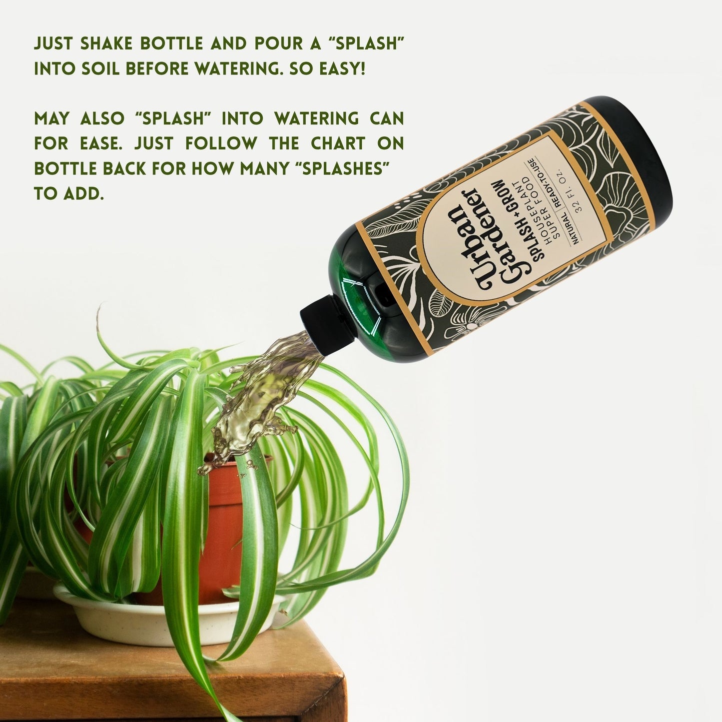 Houseplant Soil Super Food - Splash + Grow | Natural liquid Superfood soil treatment for houseplants | Just splash into soil!