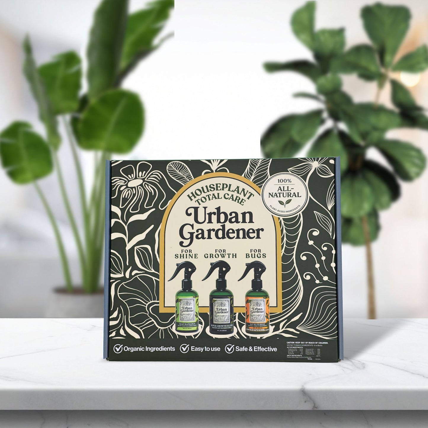 Houseplant Total Care Gift Box | Everything a Plant Lover Needs - Three bottles for Growth, For Shine, For Bugs